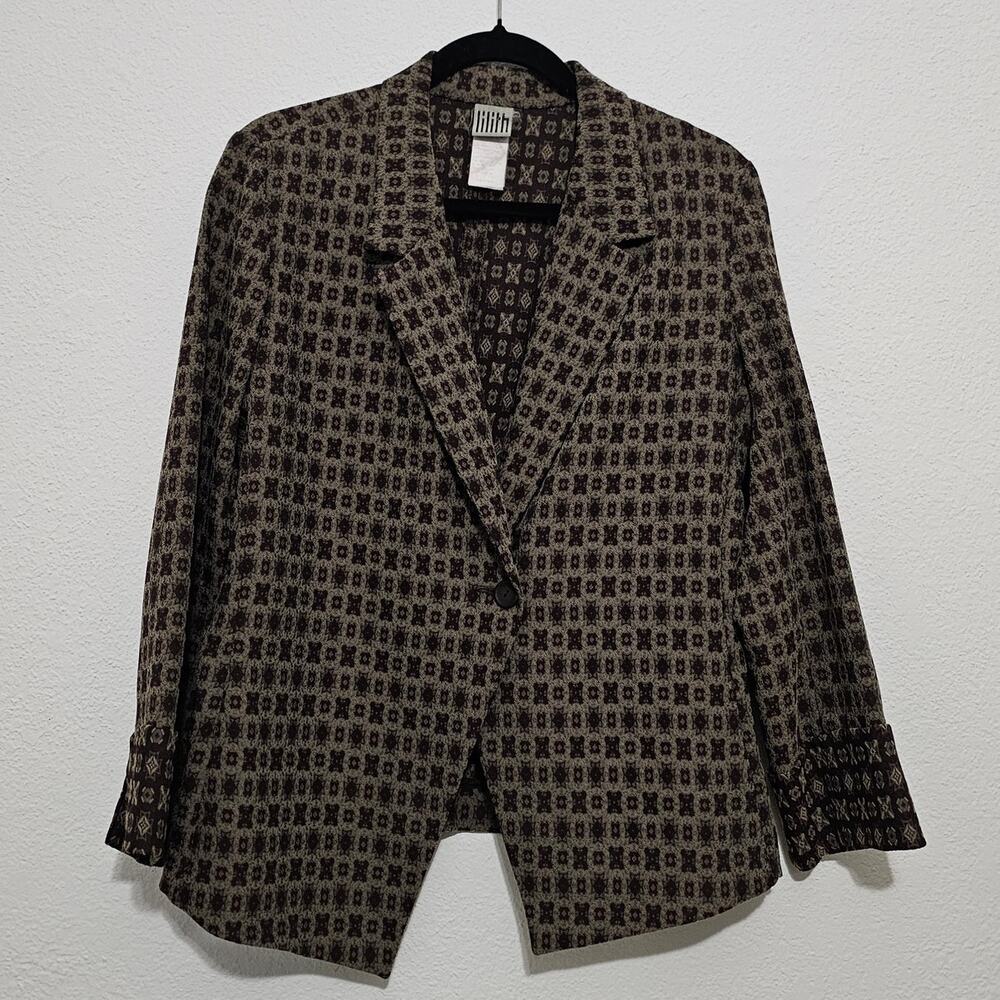 Lilith Brown Jaqcard X O Print Blazer One Button Front Closure Women XL